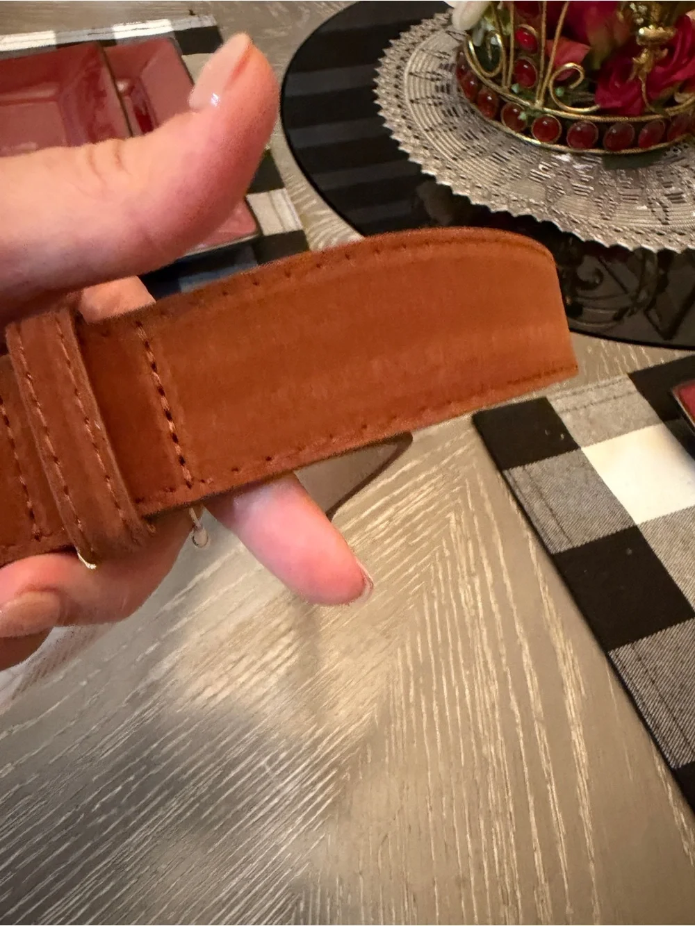Zara Tan/Brown Leather Belt with Gold-Tone Buckle